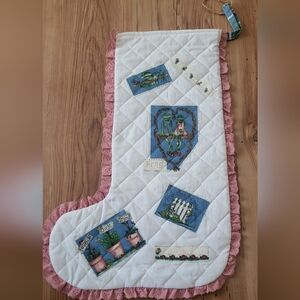 Handmade Quilted Frog Design Stocking with Pink Trim
